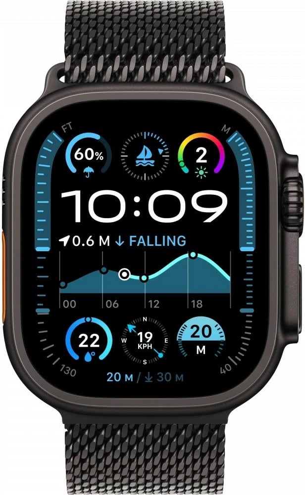 Smartwatch Apple Watch Ultra 2, 49 mm, GPS + Cellular, titani i zi, rrip Milanese titani i zi