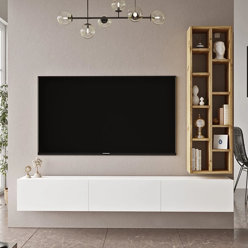 Njësi muri për TV Esmeralda, ngjyrë bardhë-natyrale, 74.5x27x145cm