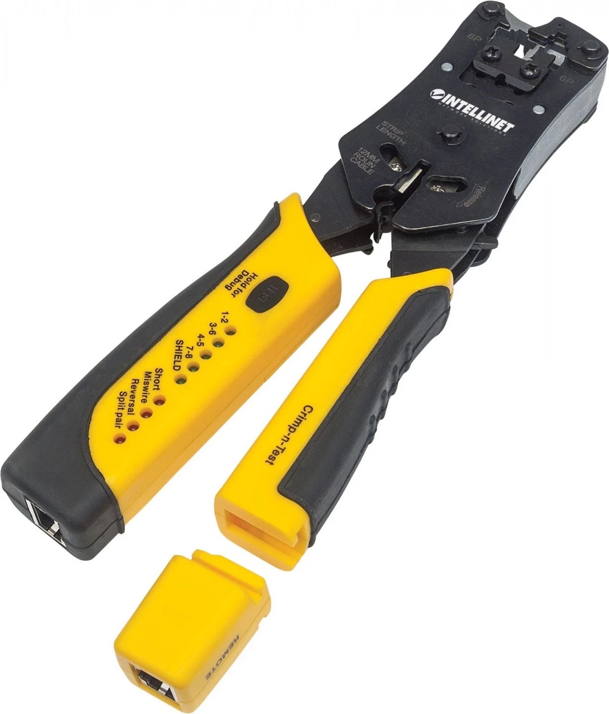 Vegla profesionale Intellinet 780124 për shtypjen e prizave RJ dhe testimin e kabllove