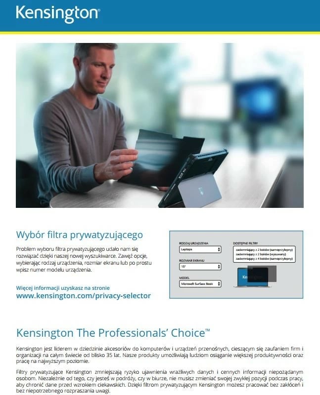 Filtër privatësie Kensington 626491 për monitor 27", 16:9, i zi, i dyanshëm