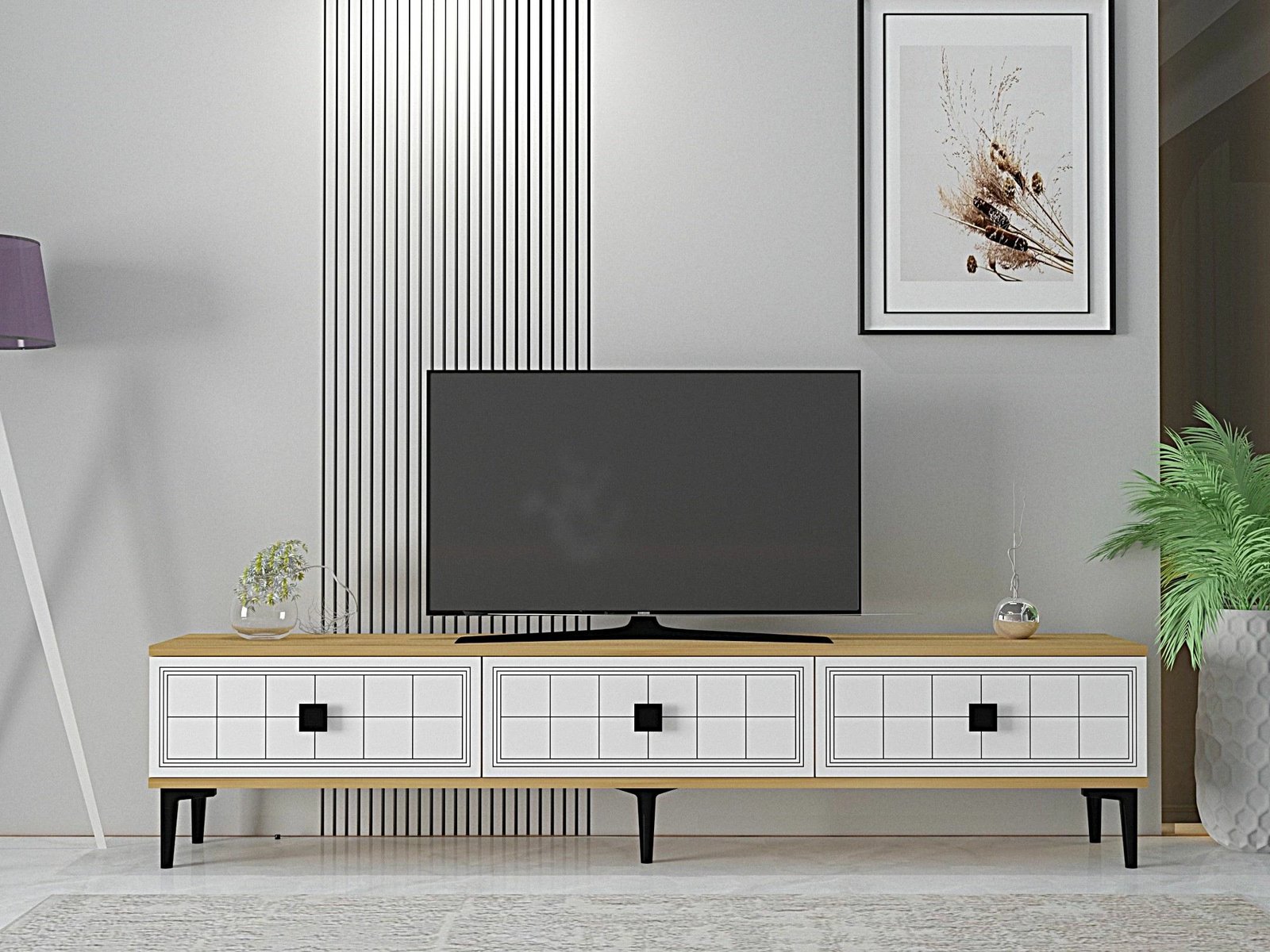 Komodë TV Skye Decor, Yuka 180, ngjyrë lis safir dhe e bardhë