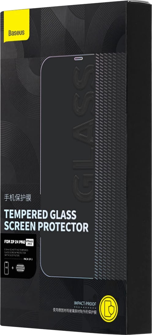 Mbrojtës ekrani xham i temperuar Baseus për iPhone 14 Pro, 2 copë, Transparent