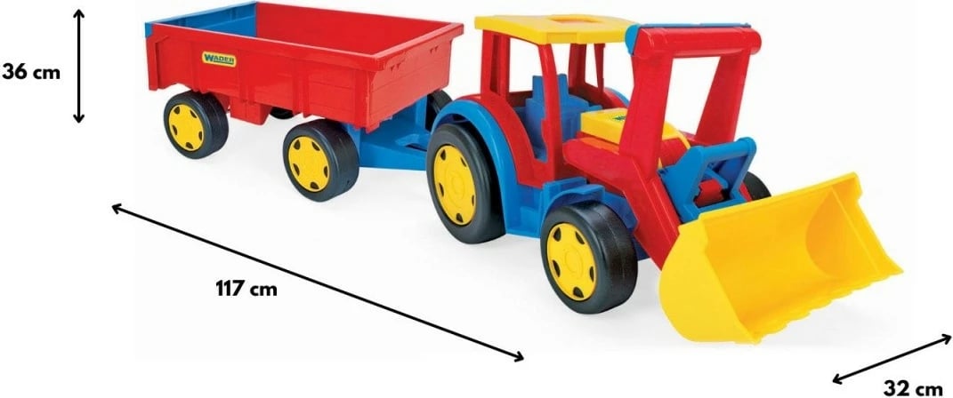 Traktor lodër me rimorkio Wader Gigant 117 cm, plastikë, blu, kuqe, verdhë