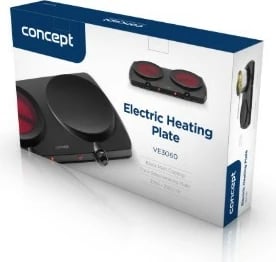 Shporet elektrik me dy pllaka, Concept VE3060, 2500 W, pllaka qeramike 19.2 cm, rregullim temperature, i zi