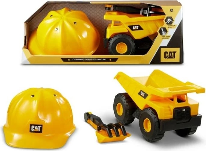 Set lodrash CAT tipper/bulldozer me helmetë, për fëmijë, e verdhë