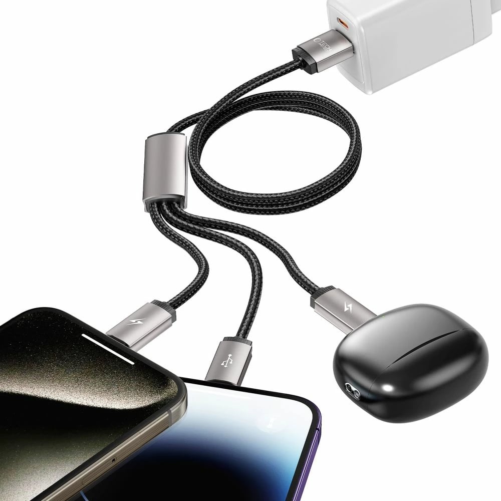 Kabllo 3-në-1 Tech-Protect UltraBoost, 1m, USB-A në Lightning/USB-C/Micro USB, Gri