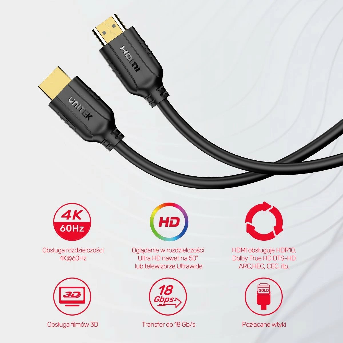 Kabllo HDMI Unitek C11079BK-5M, 5m, 4K 60Hz, e zezë