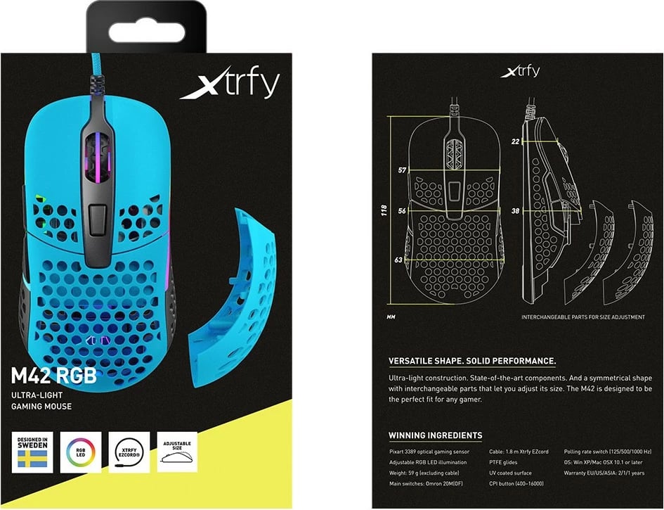 Maus Cherry XTRFY M42, Optik, USB Type-A, 16000 DPI, Blu