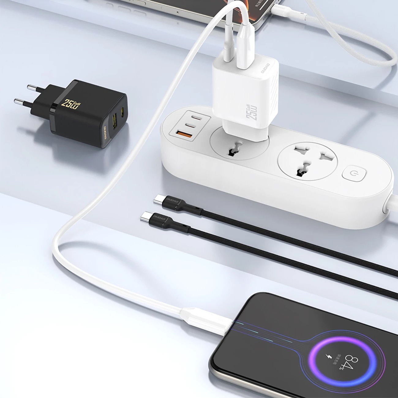 Karikues muri Dudao A26T, GaN, 25W, 2 porta USB-C/USB-A, i bardhë