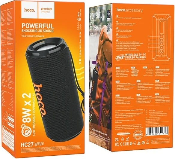 Altoparlant portativ HOCO HC27, Bluetooth/FM/TF/USB/AUX, 2x8W, i zi