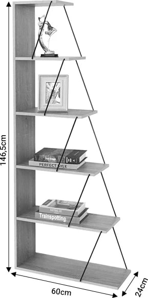 Raft librash Tars, ngjyrë gri-e zezë, 60x24x146.5cm