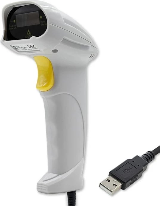 Skaner barkodash Qoltec 50877, Laser 1D, USB, Bardhë