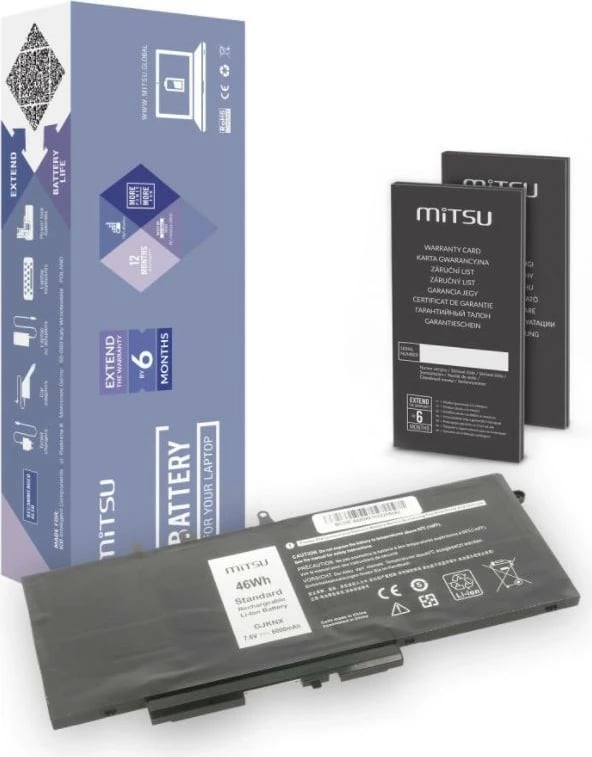 Bateri laptop Mitsu BC/DE-5490 për Dell Latitude/Precision, 6000 mAh, 46 Wh, 7.6V