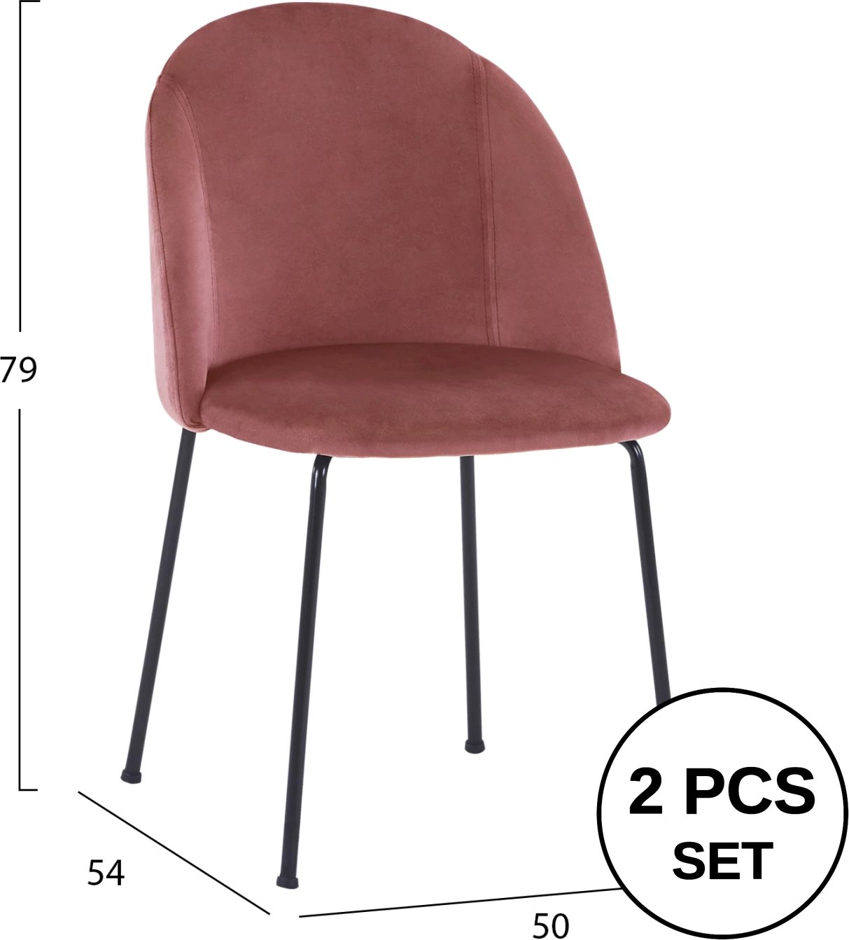Karrige kadife ngjyrë rozë e zbehtë dhe këmbë metalike ngjyrë e zezë mat FH8545.02, set prej 2 copë