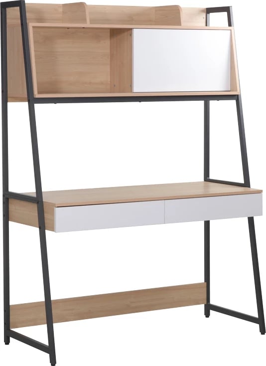 Tavolinë pune melamine, ngjyrë natyrale-bardhë dhe metal antracit, 124x54x171cm