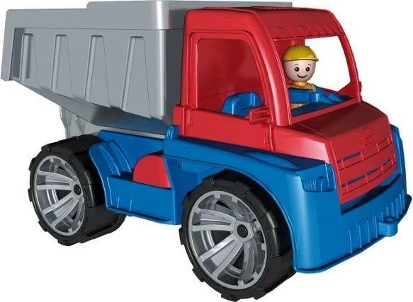 Kamion lodër Lena dump truck 27 cm, plastikë, blu/kuqe/argjend, me figurë