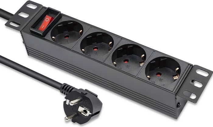 Listë elektrike PDU Qoltec 54603 për rack 10", 1U, 4xSchuko, 16A, 1.8m, e zezë