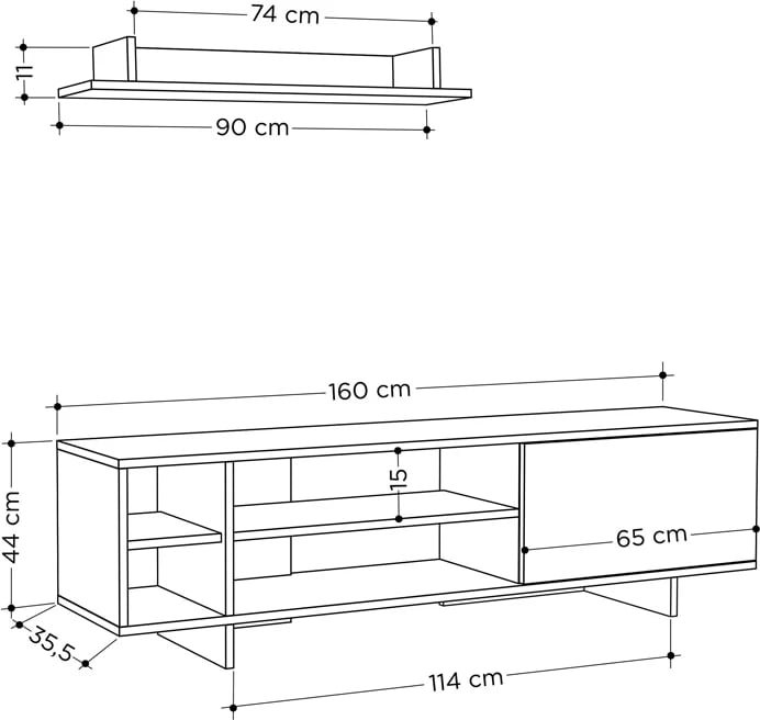 Njësi TV Saloon, ngjyrë bardhë-lisi, 160x35.5x44cm