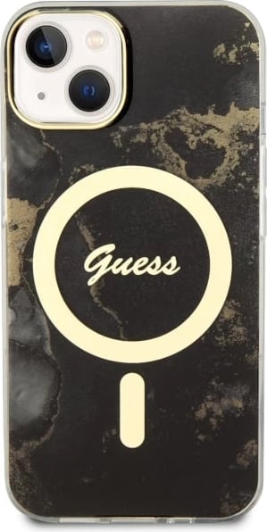 Mbështjellës Guess Golden Marble për iPhone 14 6.1", MagSafe, i zi