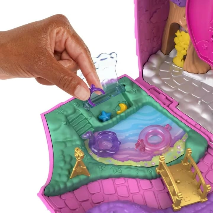 Set figurina Polly Pocket Unicorn Surprise, Mattel HYD96, 2 mikrolodina, 25+ aksesorë, rozë