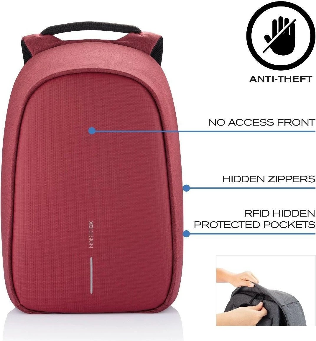 Çantë shpine XD DESIGN BOBBY HERO REGULAR, 16L, për laptop 15.6", e kuqe