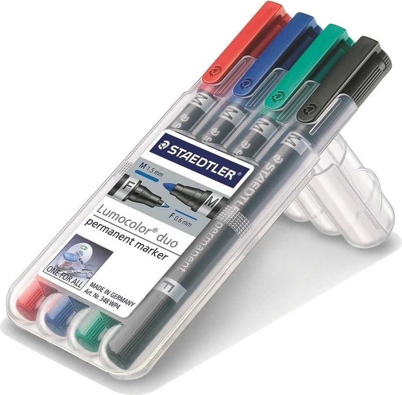 Set markerash permanentë STAEDTLER Lumocolor duo, 4 ngjyra