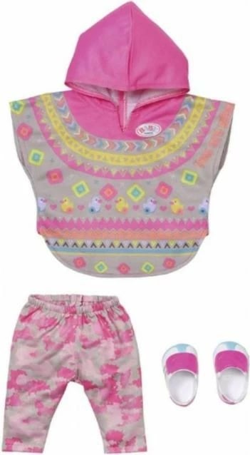 Set rrobash për kukulla BABY born Deluxe Trendy Poncho, Zapf, 43cm, rozë/gri/verdhe/blu, me çizme