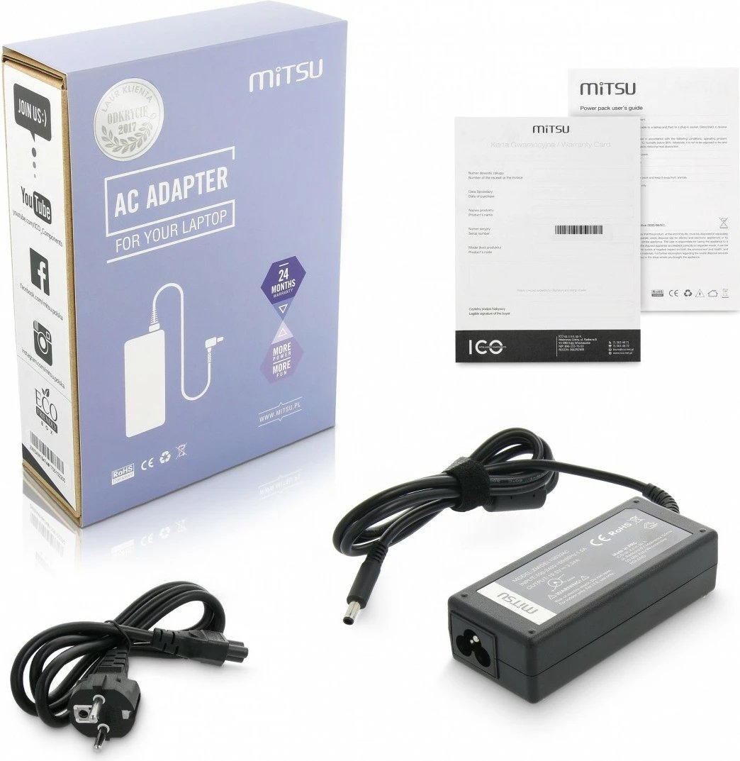 Furnizues energjie Mitsu për Dell, ZM/DEL195334C, 65W, 19.5V 3.34A, 4.5x3.0 mm, i zi