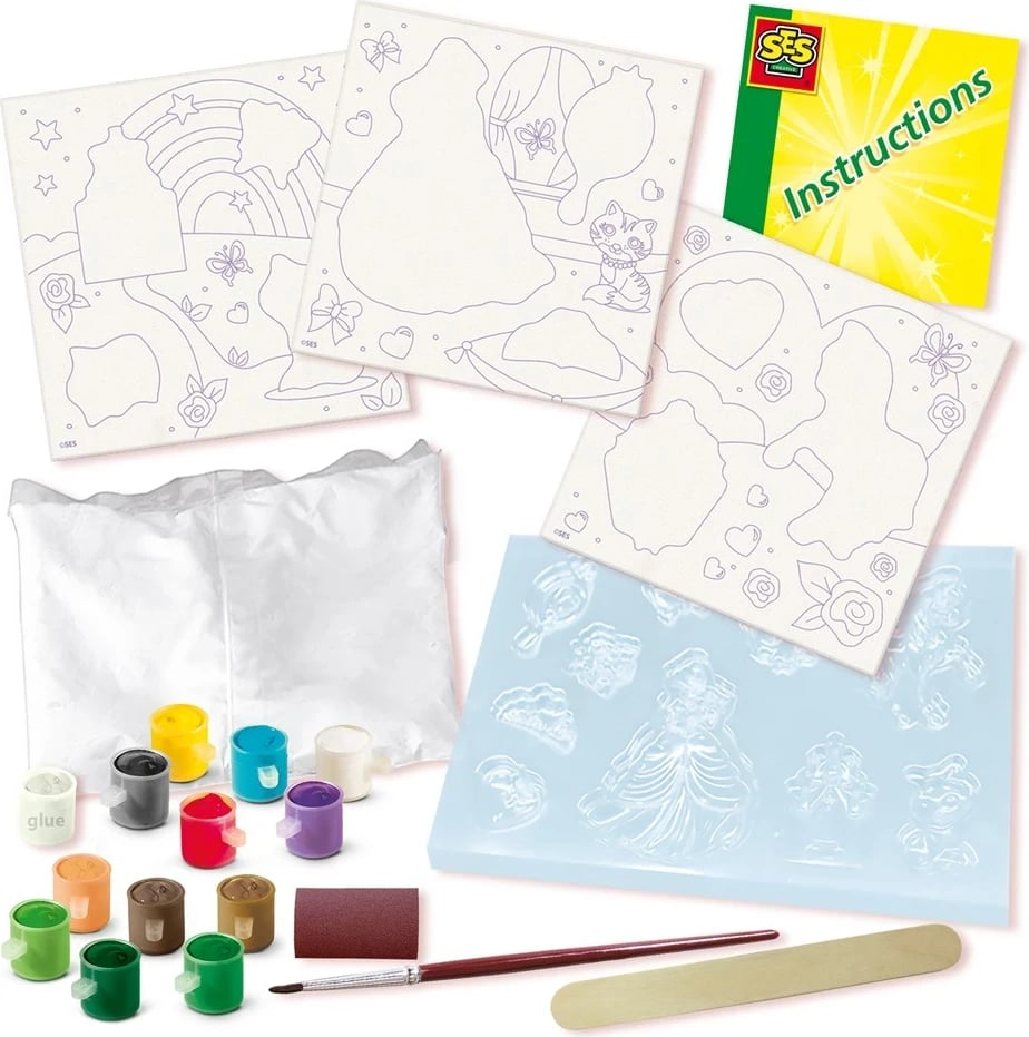 Set pikturimi dhe modelimi për fëmijë SES Creative, 3 kanavaca, shumëngjyrësh