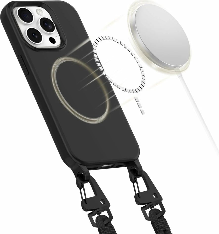 Mbështjellës Tech-Protect Magnecklace për iPhone 15 Plus / 14 Plus, MagSafe, i zi me rrip