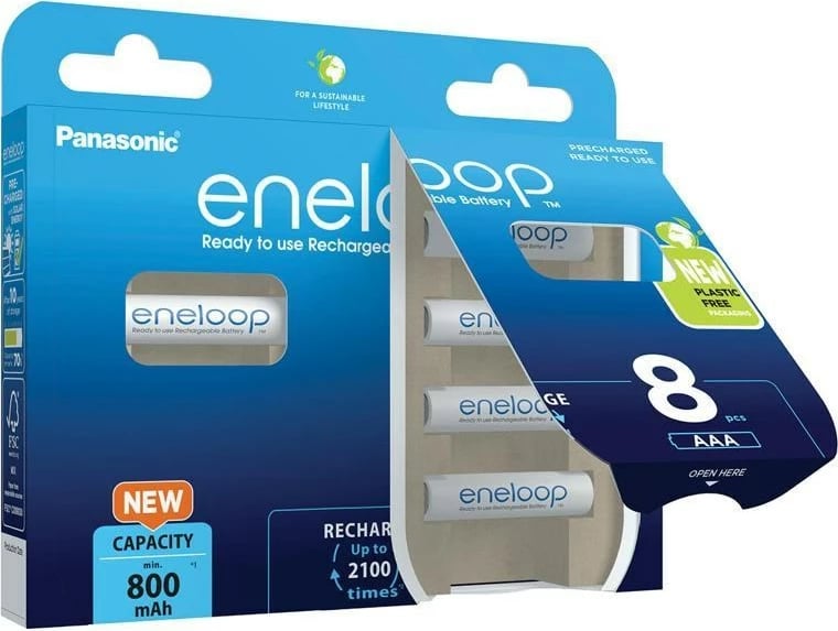 Bateri të rikarikueshme Panasonic Eneloop BK-4MCDE/8HH AAA, 800 mAh, 8 copë, Bardhë