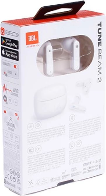 Kufje in-ear pa tela JBL Tune Beam 2 JBLWBEAM2WHT anulim zhurme adaptiv, JBL Spatial Sound, deri 48 orë bateri, IP54, të bardha