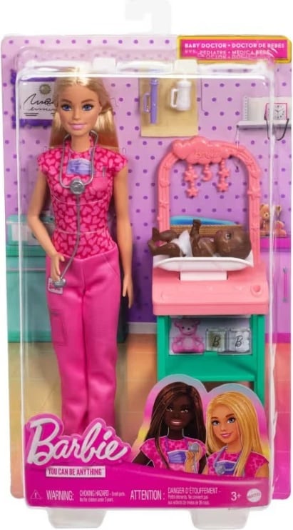 Set lodrash Barbie Mattel JCR71/JCR72 pediatre me foshnje dhe aksesorë, rozë