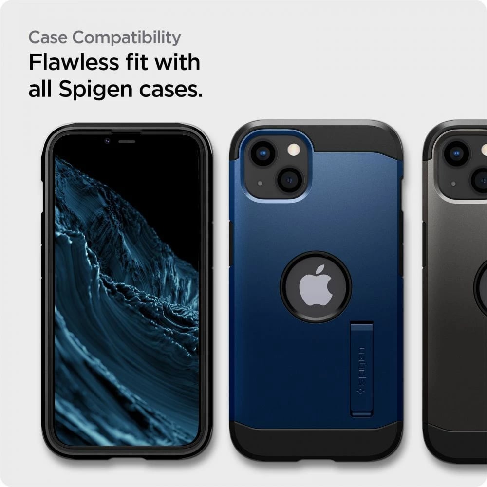 Xham mbrojtës Spigen ALM Glass FC për iPhone 13/13 Pro/14, i zi