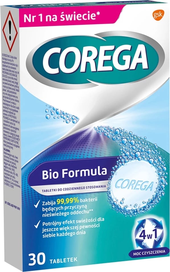 Tableta për pastrim të protezave dentare Corega Bio Formula 30 copë