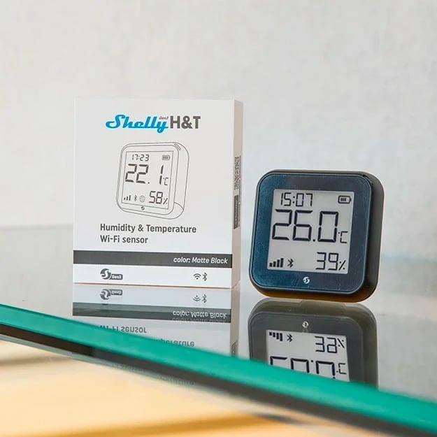 Sensor temperature e lagështie Shelly H&T Gen. 3, Plug & Play, matte black