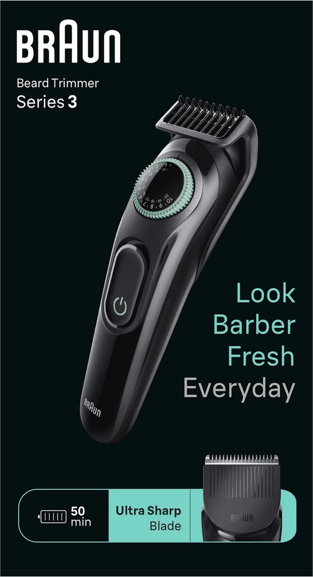 Makinë rroje, Braun, Series 3 Beard Trimmer 80708180, deri 50 min, teh ultra i mprehtë, e zezë