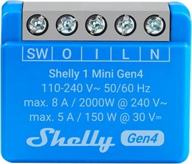 Relé smart Shelly 1 Mini Gen4, Wi-Fi, Bluetooth, Zigbee, 8A, kaltër