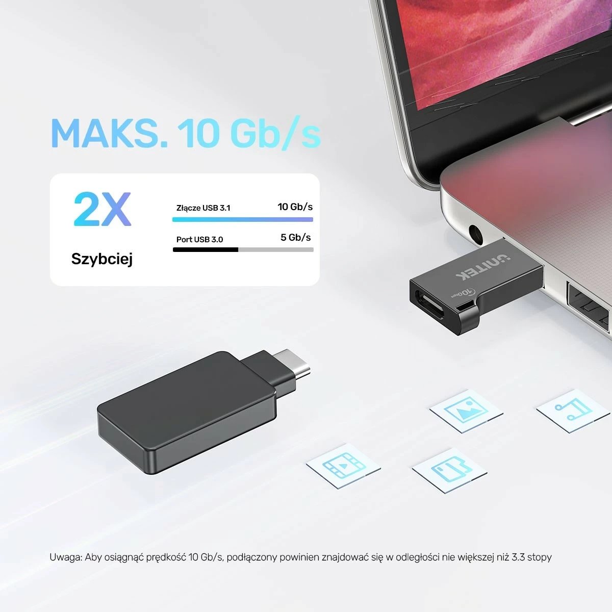 Adapter Unitek USB-A në USB-C 10Gbps, i zi