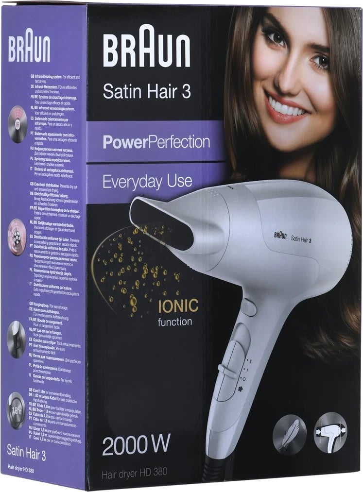 Tharëse flokësh Braun Satin Hair 3 HD380, 2000 W, Bardhë Tharëse flokësh Braun Satin Hair 3 HD380, 2000 W, Bardhë