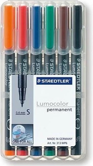 Set stilolapsa permanent STAEDTLER Lumocolor 313 WP6, 0.4mm, 6 ngjyra
