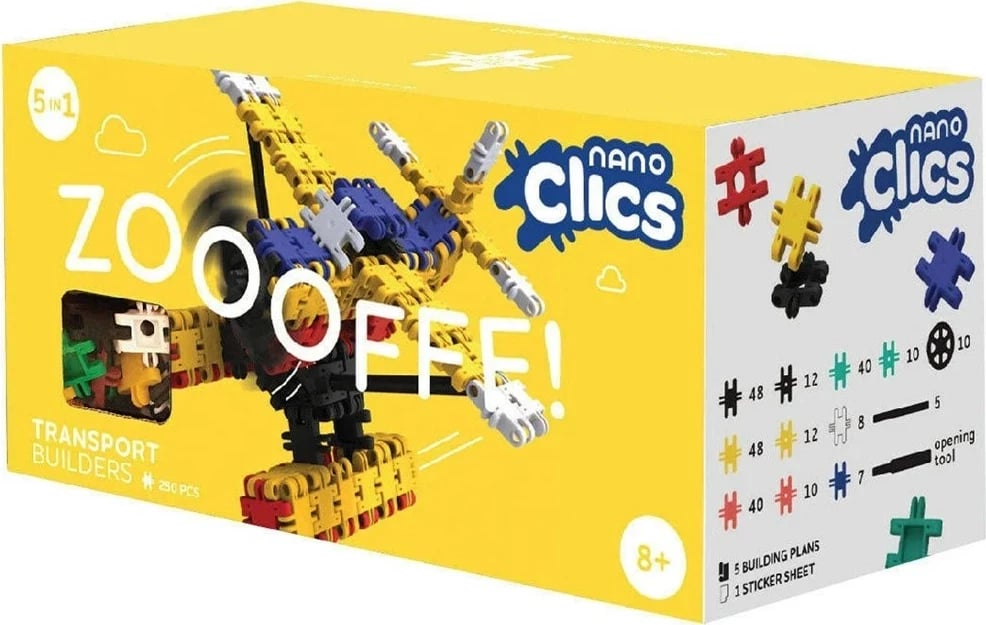 Set lodrash ndërtimi CLICS Nano Clics Transport Builders, 250 pjesë, shumëngjyrëshe