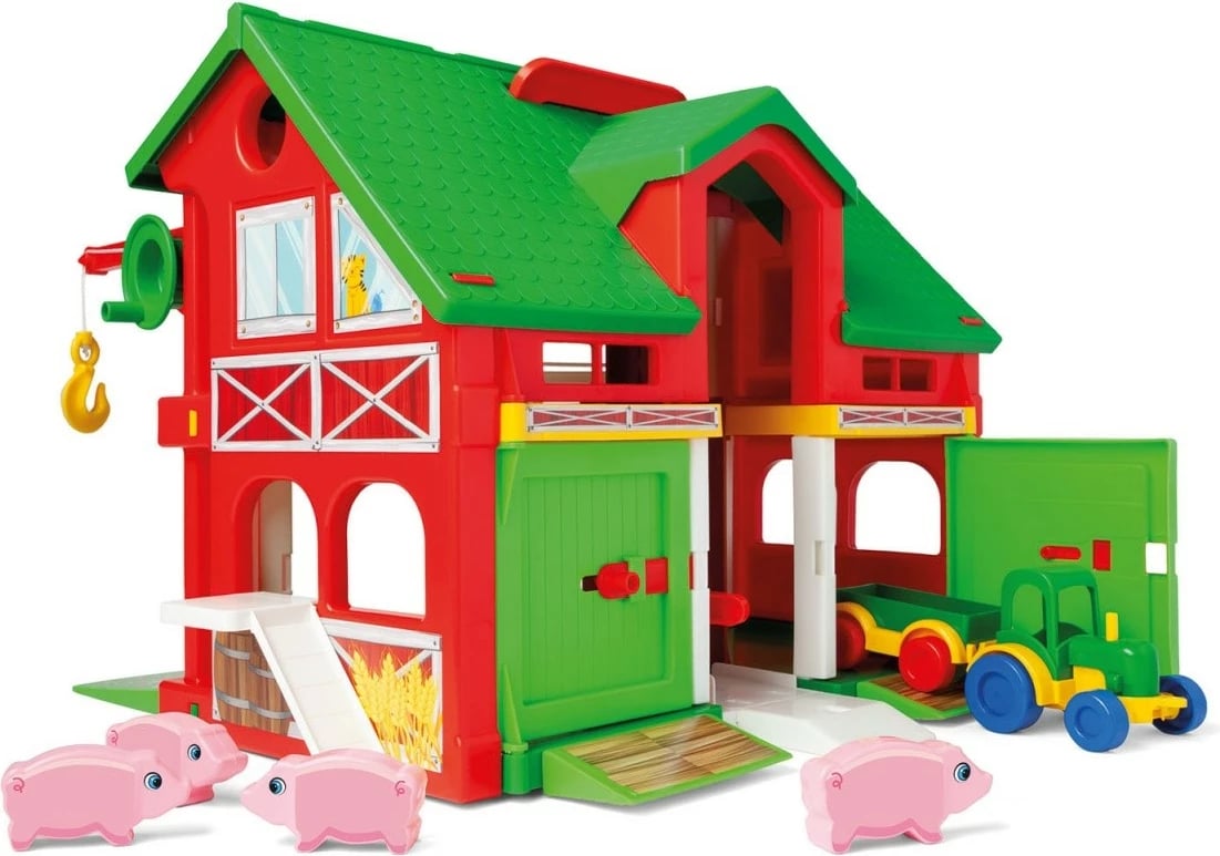 Set lodrash fermë Wader Play House, 25451, me traktor, 4 derra, ngjitëse, plastikë