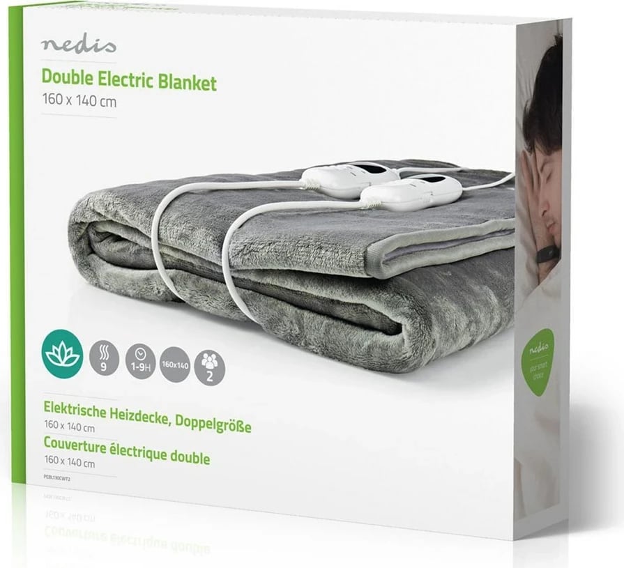 Batanije elektrike Nedis PEBL130CWT2, për 2 persona, 120 W, Fleece/Poliester, Gri