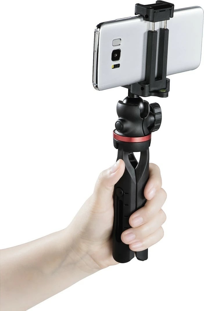 Tripod tavoline Hama 4630, për smartphone dhe kamera, 19 cm, i zi me të kuqe