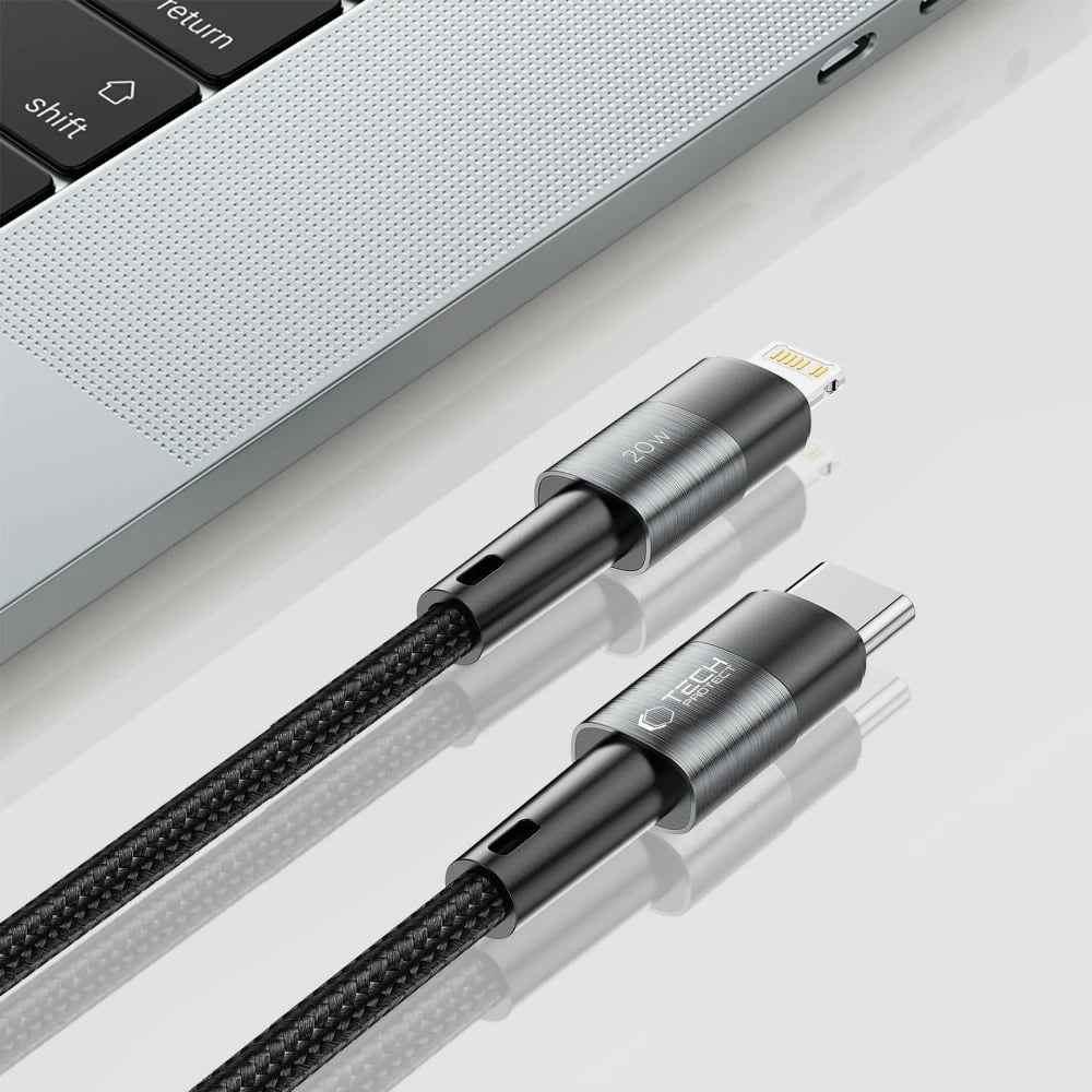 Kabllo Tech-Protect UltraBoost, 1m, Lightning në USB-C, 20W, Gri