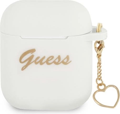 Mbështjellës Guess për AirPods 1/2, Charm Heart Collection, silikon, Bardhë