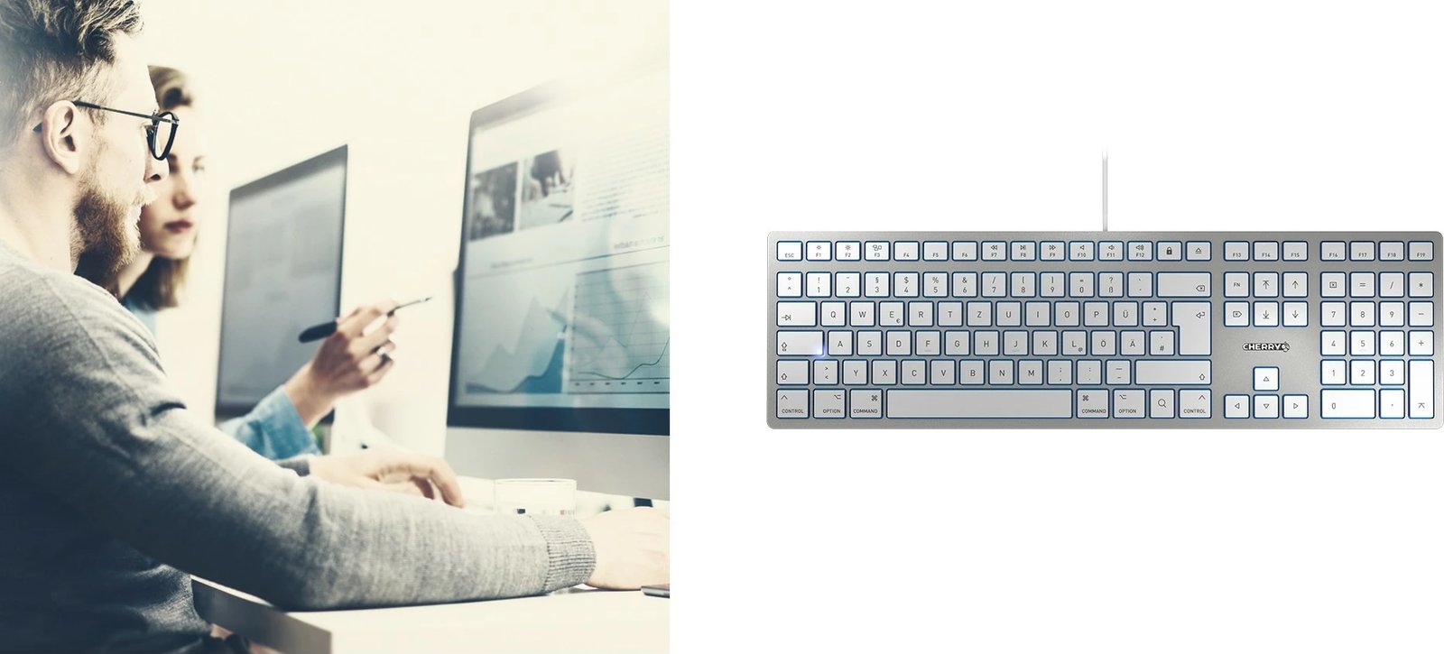 Tastierë Cherry KC 6000 SLIM për Mac, Full-size, Wired, USB, QWERTZ, Silver