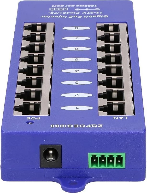 PoE Injector Extralink 8 Porta, Gigabit, Mode B, Blu