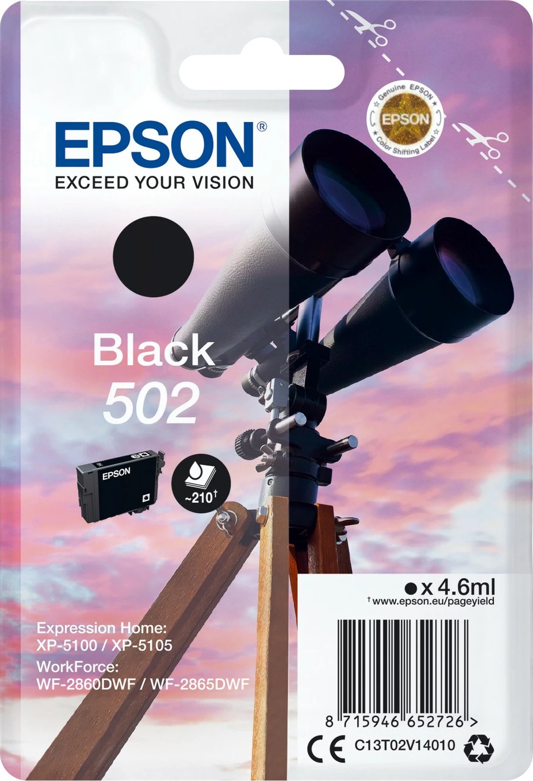 Toner Epson 502, Pigment, 4.6 ml, 210 faqe, E zezë